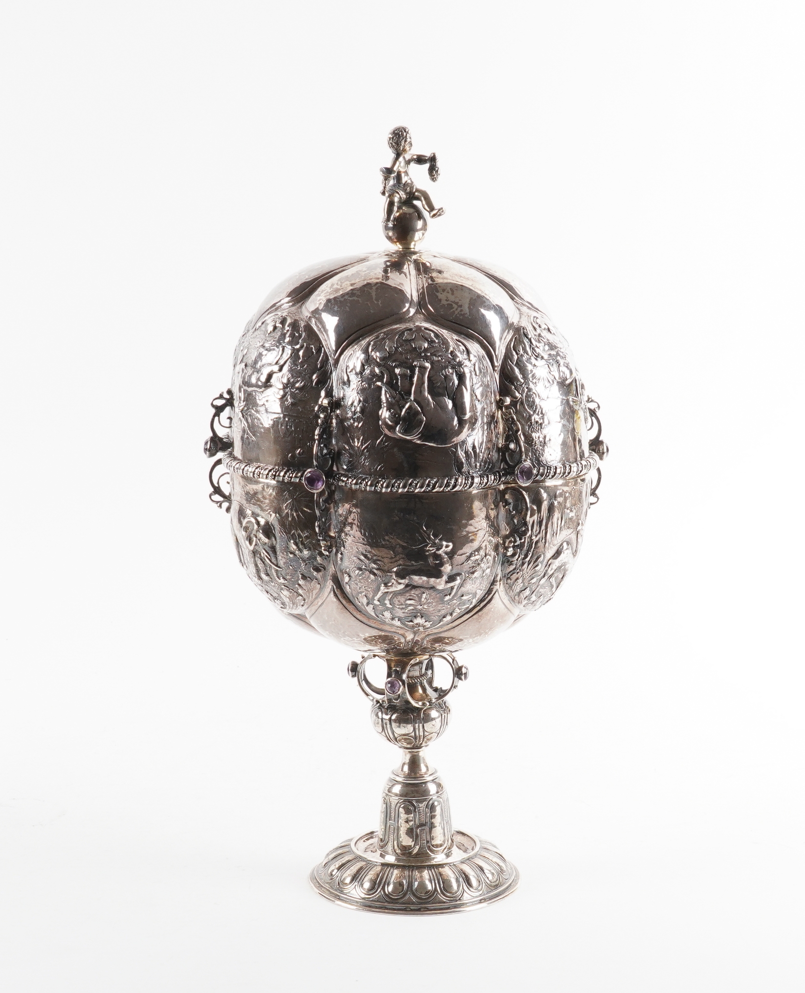 A DUTCH SILVER CIBORIUM AND COVER by Berthold Muller, import mark Chester 1902, height 35cm, gross weight 1260 gms £700-£1000