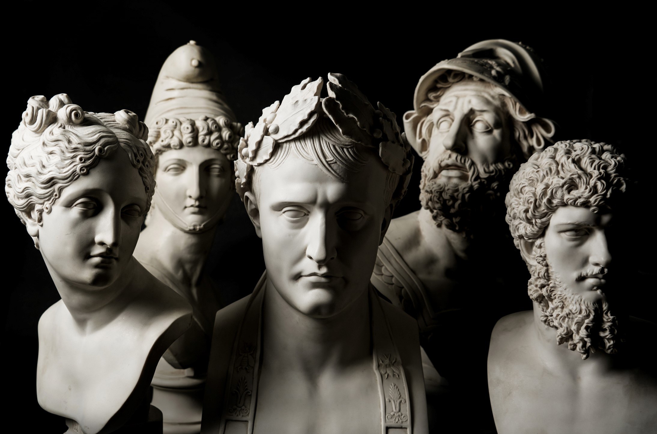 A collection of white composite busts, several retailed by Anthony Redmile. Including a bust of Napoleon Bonaparte as Ceasar (Lot 600), with estimates starting from £200-£300