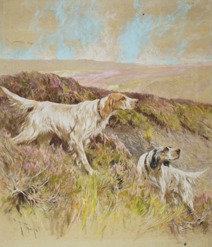 Setters on a moor signed 'Arthur Wardle' (lower left) pastel on paper, laid on board 56.5 x 50cm £800-1200