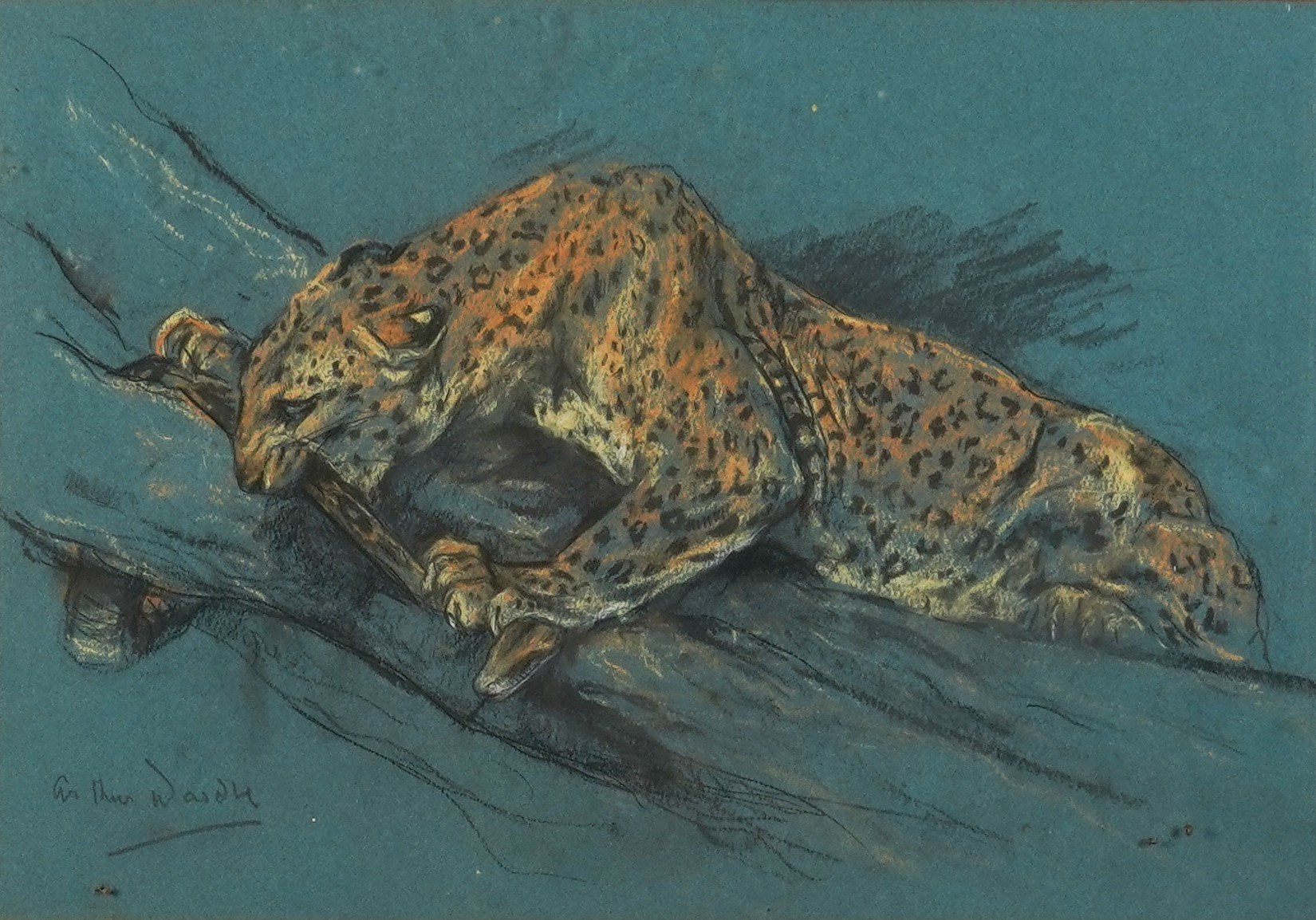 Leopard killing a python signed 'Arthur Wardle' (lower left) pastel on paper 25.5 x 36.5cm £500-800