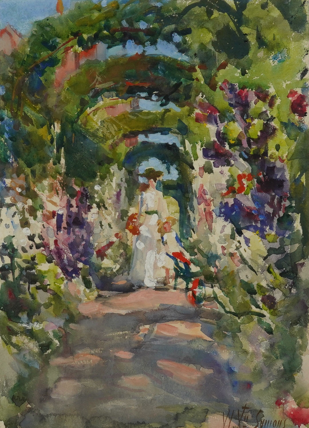 Garden Walk, Sedlescombe signed 'W X Symons' (lower right) watercolour heightened with white 35 x 25cm, Estimate: £200 - £400