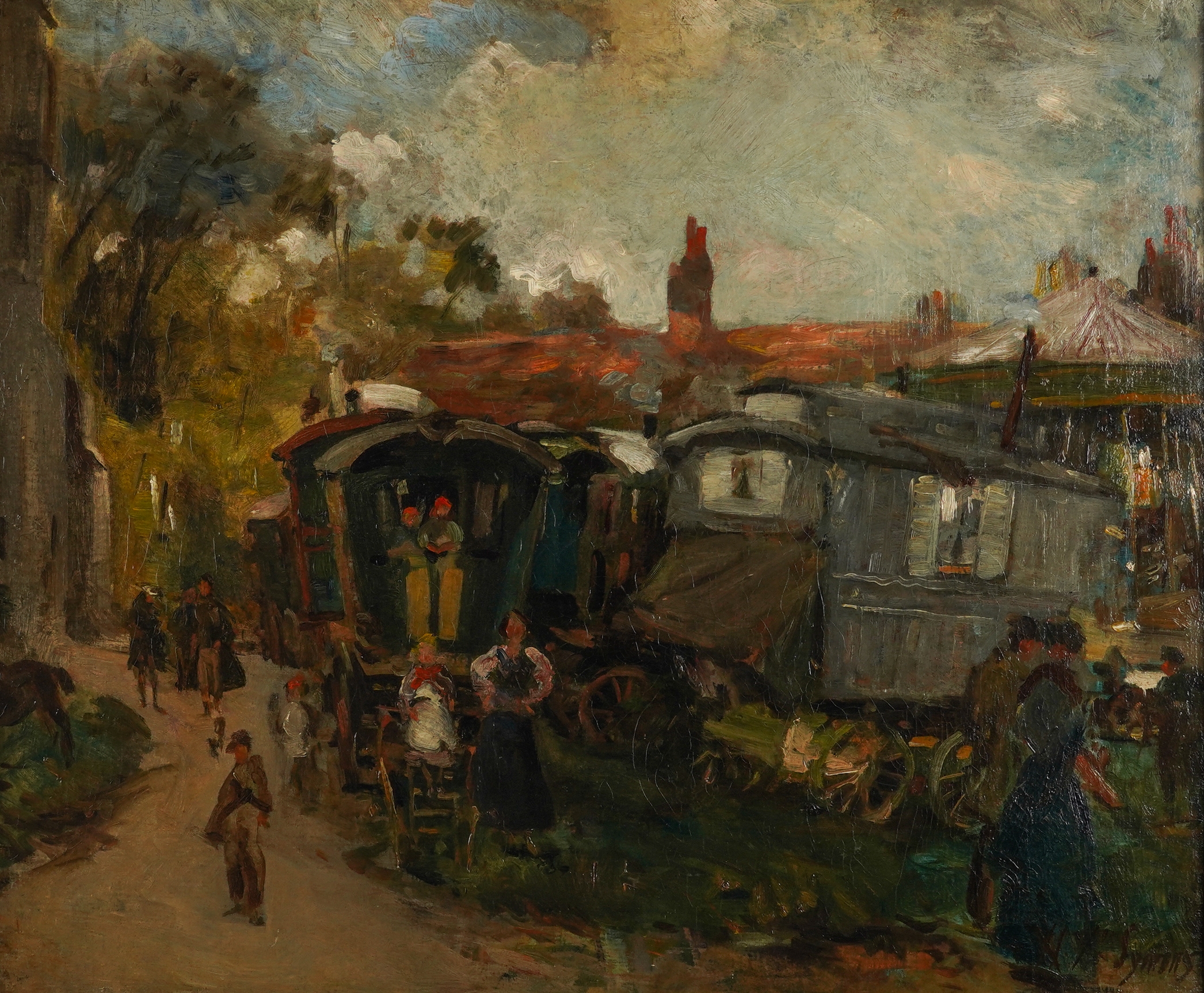 Gypsy Fair, Battle Square signed 'W X Symons' (lower right) oil on canvas 64 x 76cm, Estimate: £800 - £1,200