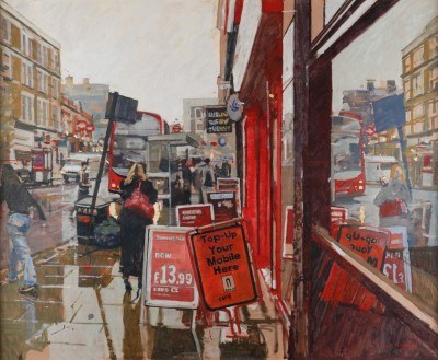 KEN HOWARD (BRITISH, B. 1932) Rain, Earl's Court Road Signed ‘Ken Howard’ Oil on canvas 102 x 122cm £8000-£12000